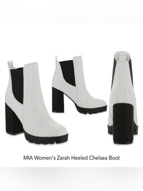 MIA Zarah White Lug Sole Chelsea Boots Block Heel Platform Ankle Booties
